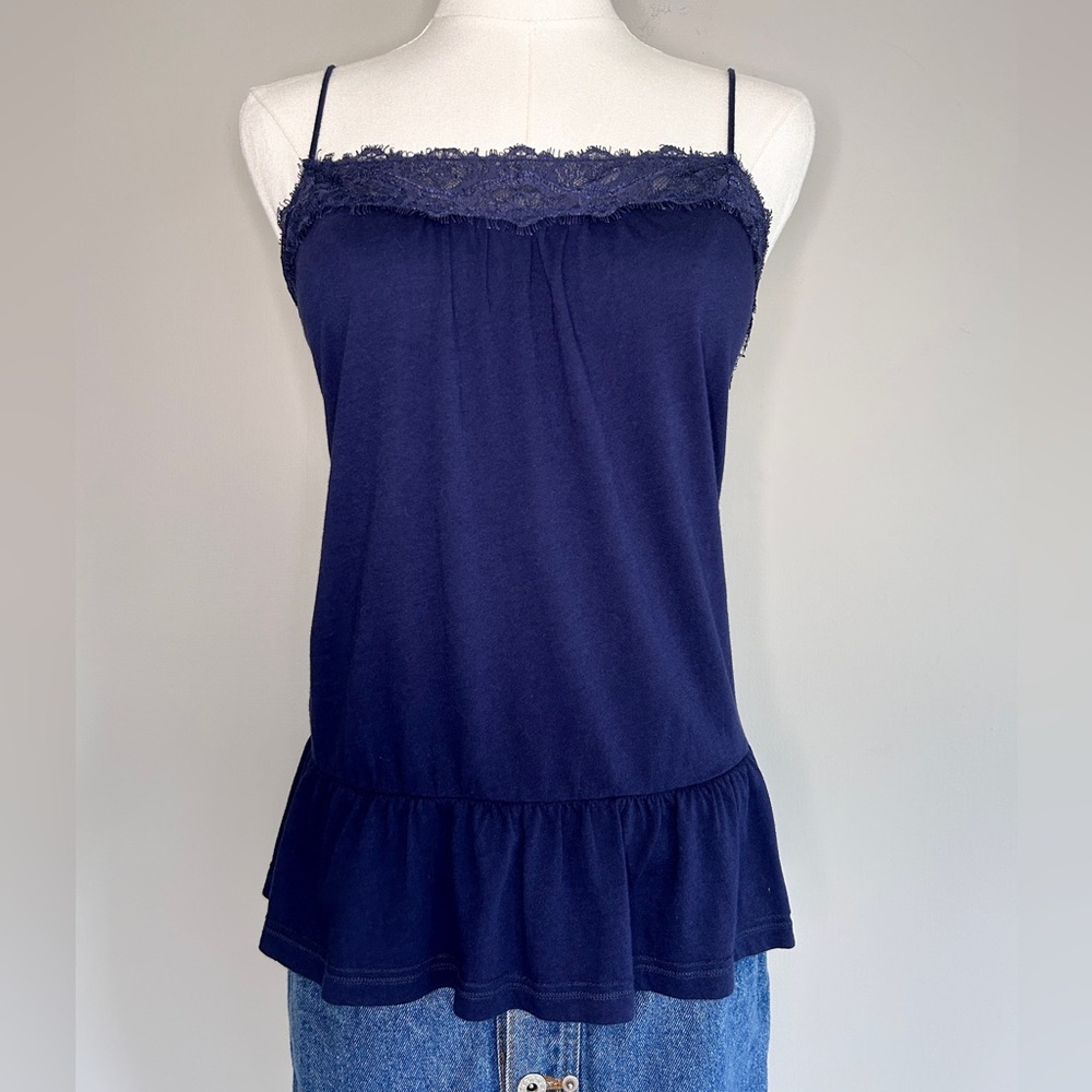 Y2K American Eagle Lace Trim Drop Waist Ruffle Cami Tank Top Coquette 2010s | M - Picture 3 of 10
